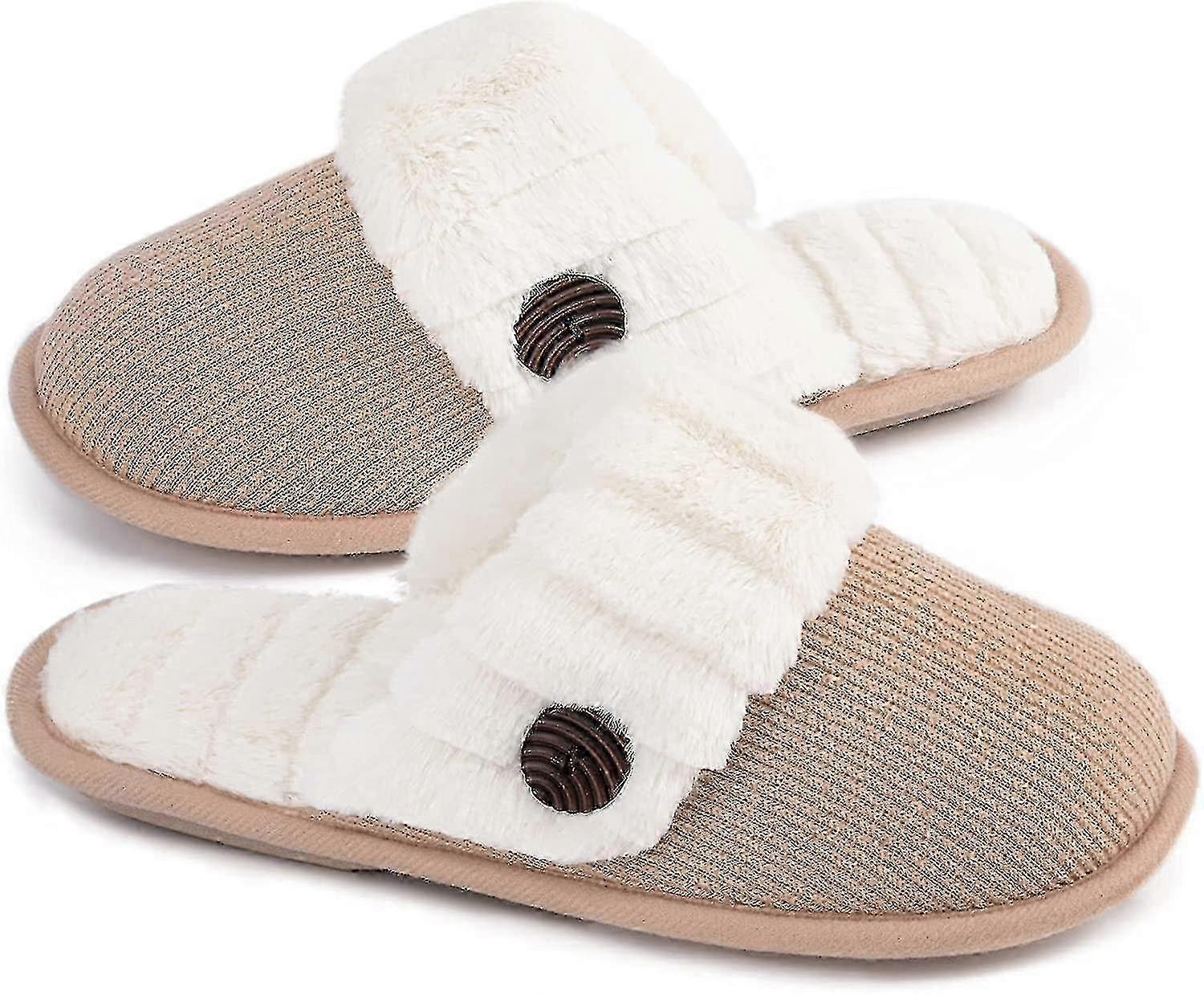 Cozy Indoor House Slippers for All Seasons, Cute and Comfy Fuzzy Knitted Design with Memory Foam Slip-On Comfort