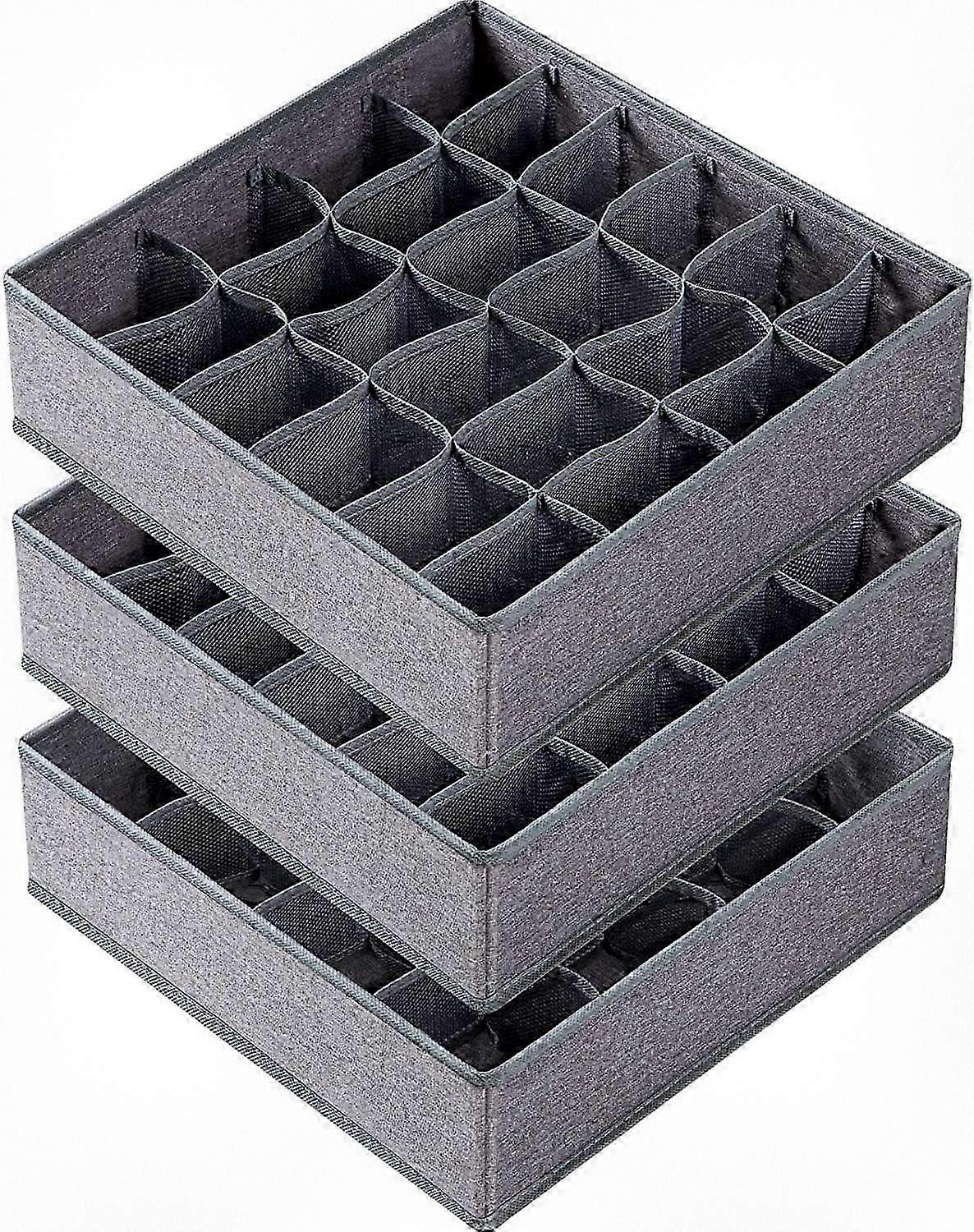 3 Pack Fabric Foldable Drawer Organizers with 64 Cell Dividers, Ideal Storage Solutions for Socks and Undergarments in Cabinets and Closets