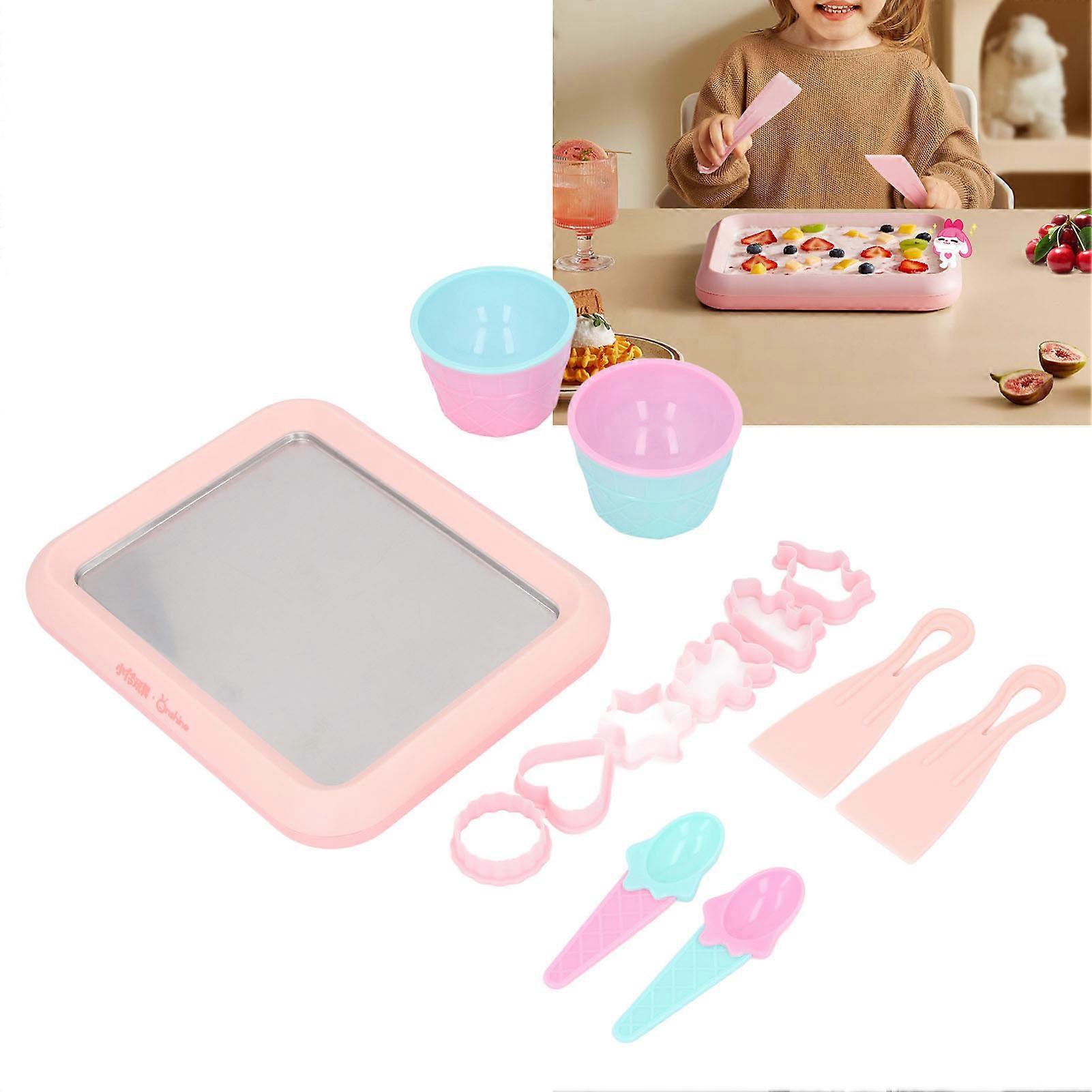 Rolled Ice Cream Maker with 2pcs Spatulas Family Hands On Activities 304 Stainless Steel Instant Ice Cream Roll Maker Machine for Smoothies