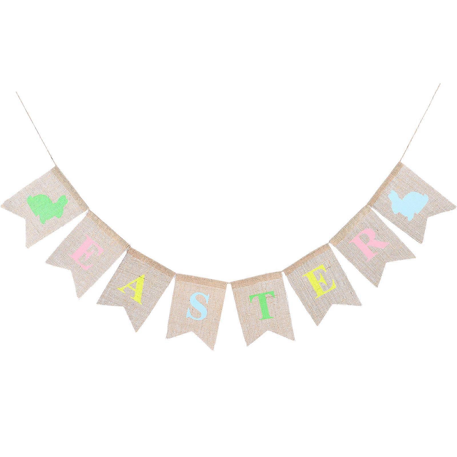 Spring Garland Decorations Easter Party Triangle Banner Flags Khaki Colorful Pennant 1Pcs