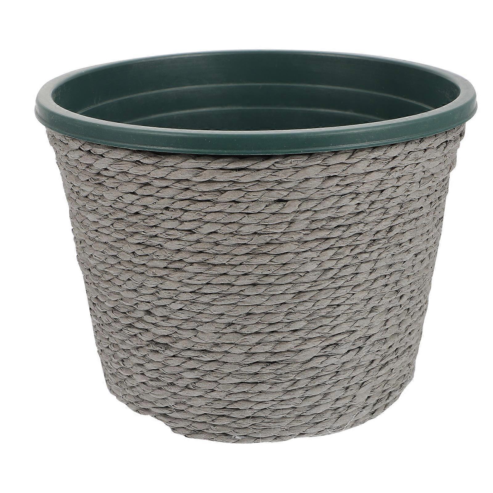 Decorative Flowerpot Desktop Flower Pot For Office Decor Plastic And Rope 16x12.5cm Tabletop Decoration 1Pack