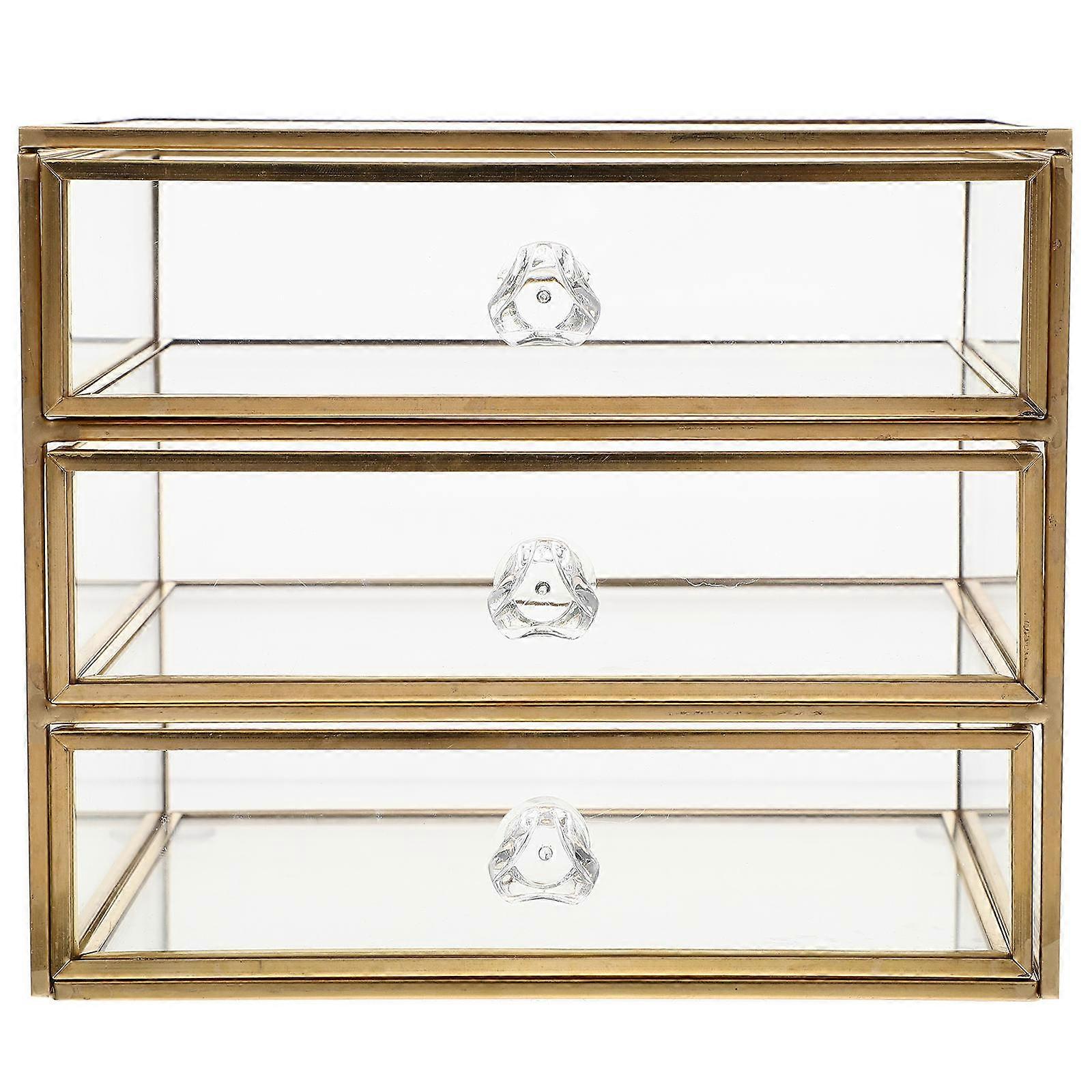 Desk Storage Box Multi-tier Jewelry Storage Case For present Giving Golden 18X15X13.5CM Dustproof Display 1Pack