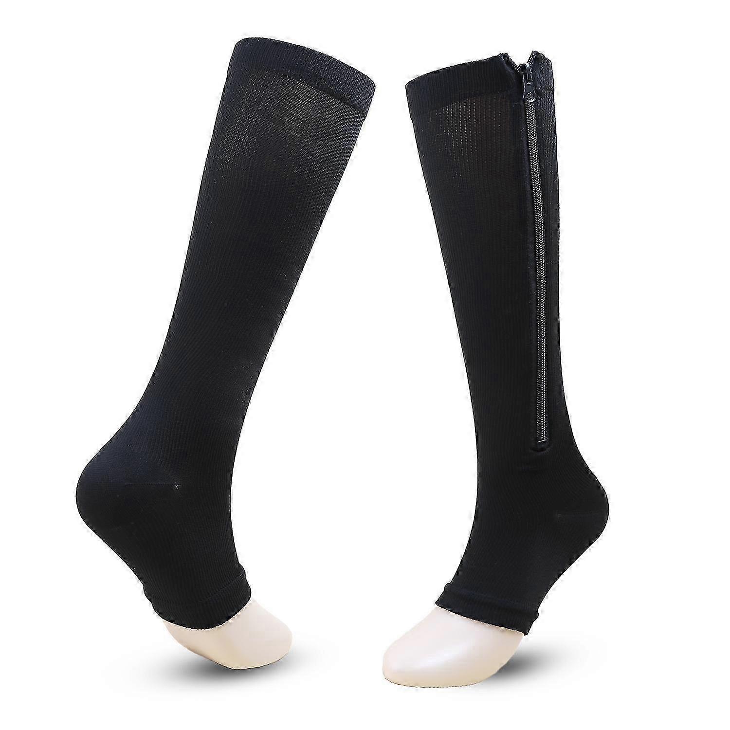 Zipper Compression Socks Open Toe with Easy Zipper for Comfort & Support