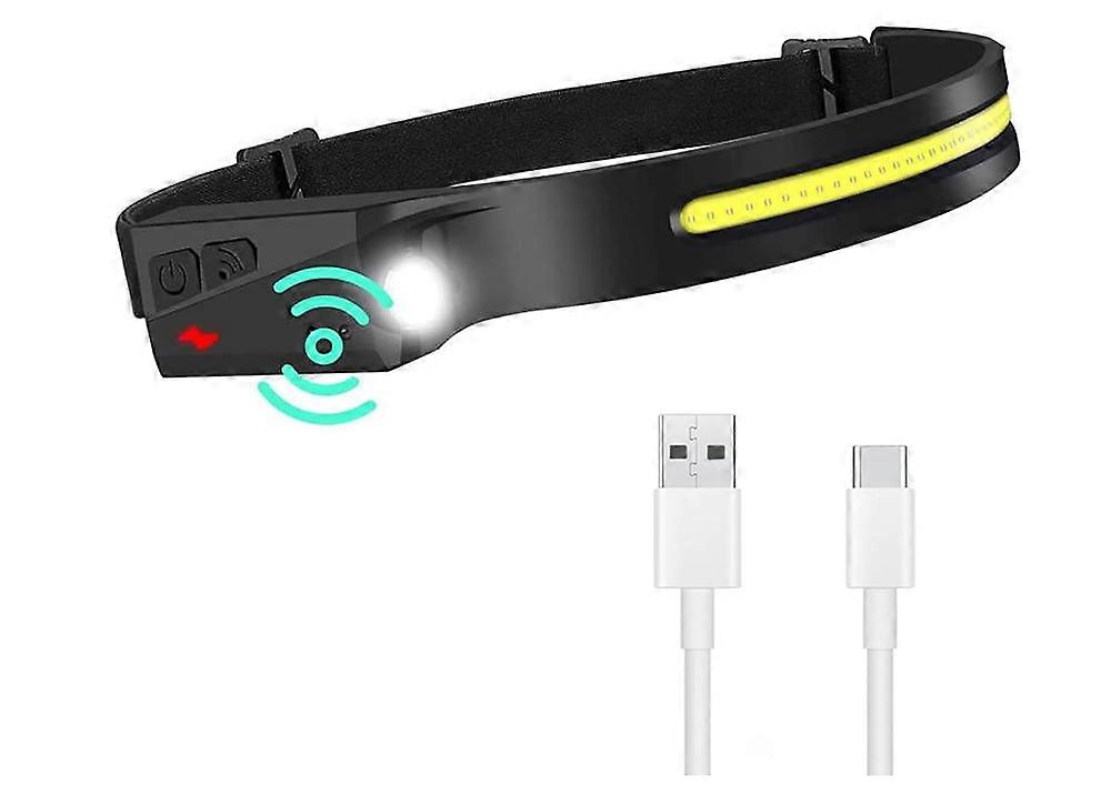 Headlamps Rechargeable Head Torch LED Head Torch Rechargeable with Waterproof Motion Sensor COB Flashlight LED Head Light Torch(Black)