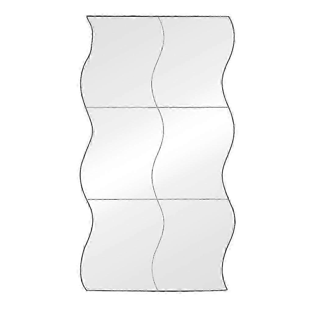 6pcs Mirror Wall Sticker Silver Adhesive Wall Mirror ,wave Shape(L)