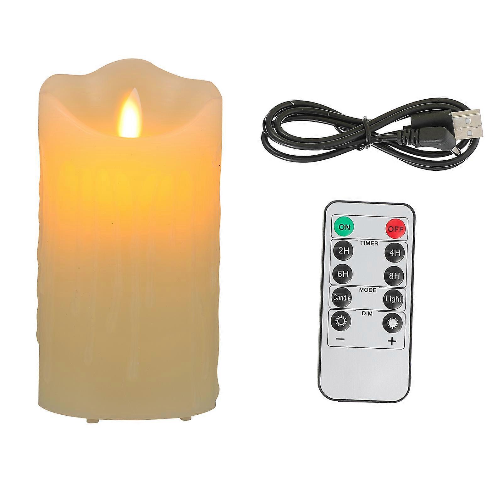USB Rechargeable LED Candle Light Dimmable Remote Control Decorative Lamp for Festivals, Parties & Home Decor, Warm Light, Beige