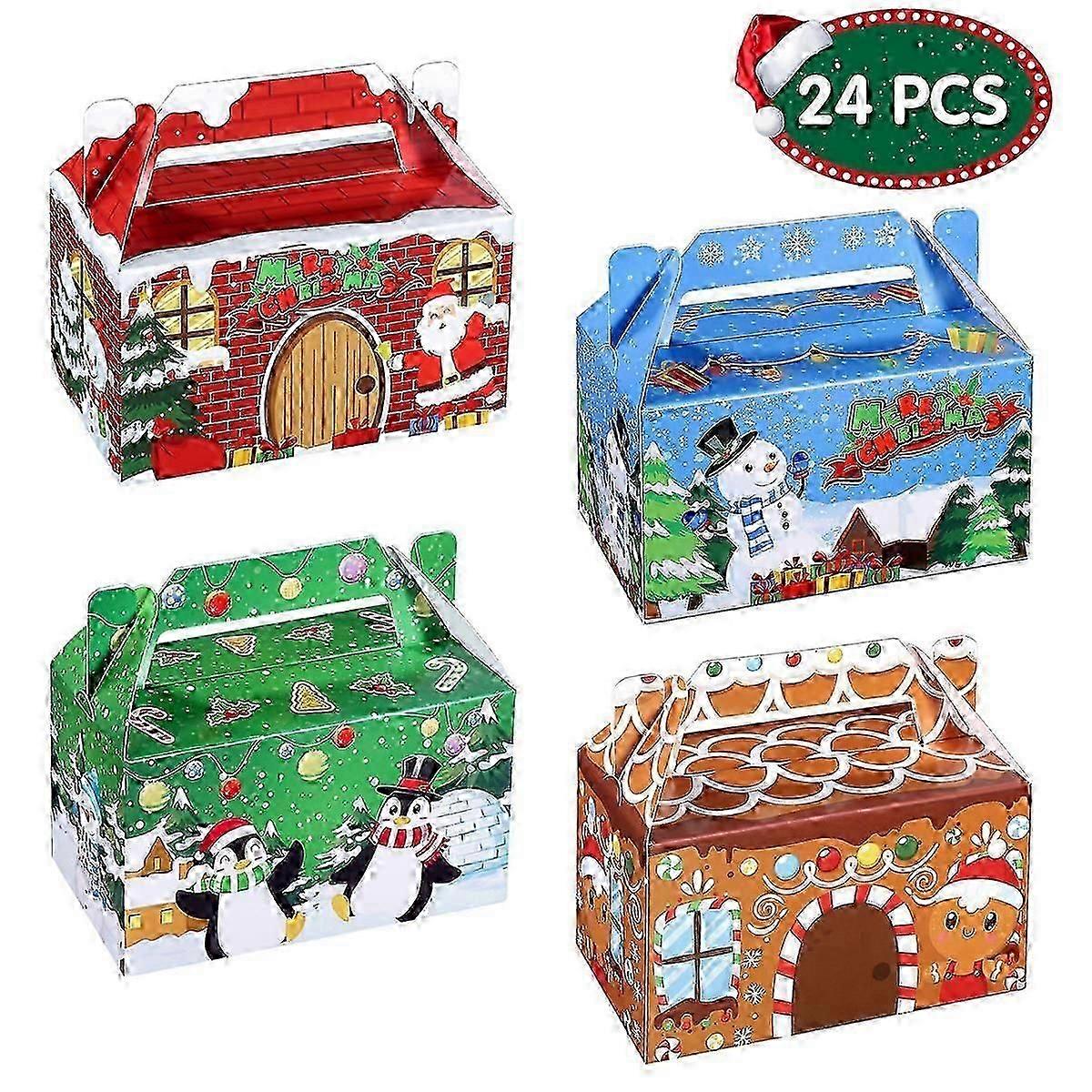 Hemoton 24pcs Christmas Treat Boxes Handy Paper Boxes Candies Baking Cupcake Muffin Biscuit Boxes Party Favor Holders