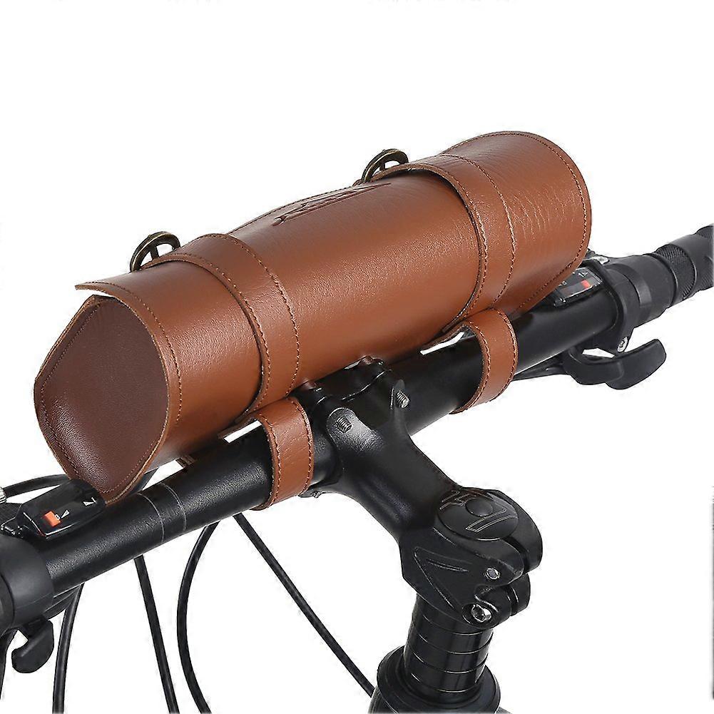 Bicycle Handlebar Bag, Retro Style Faux Leather Brown Bicycle Frame Bag, for a Variety of Bikes
