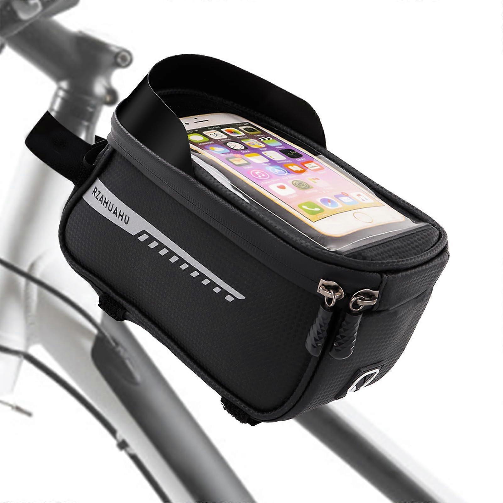 Bicycle Frame Bag Waterproof for Smartphones up to 6.5 Inches with TPU Touchscreen and Sun Visor for Cycling