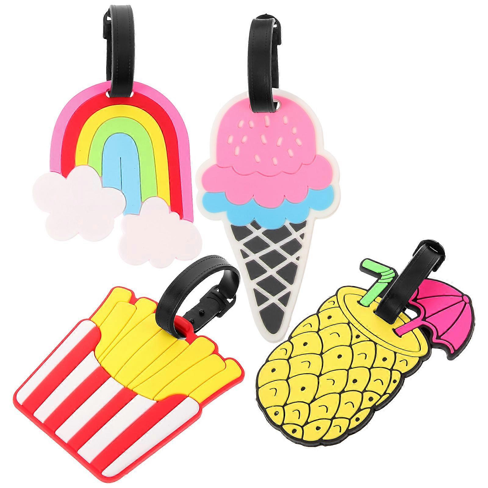 Luggage Tag Cartoon Creative Name Holder Travel Luggage Tags Set Ice Cream Shape Baggage Tag for Backpack Travel Suitcase 4Pcs