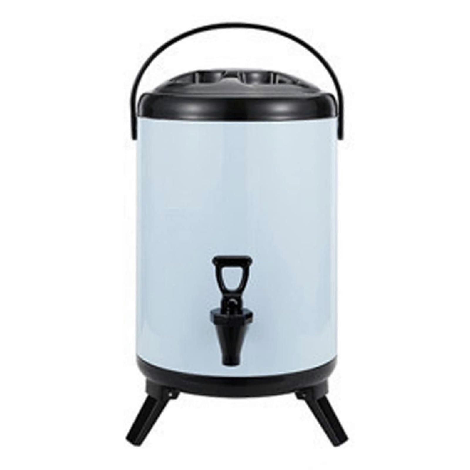 Isolated 8 Liter Stainless Steel Drink Dispenser Bucket With Tap for Hot and Cold Milk and Tea