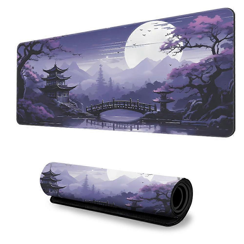 Landscape Print Mouse Mat, NonSlip Rubber Base, Gaming, Large (Purple, 900x400mm)