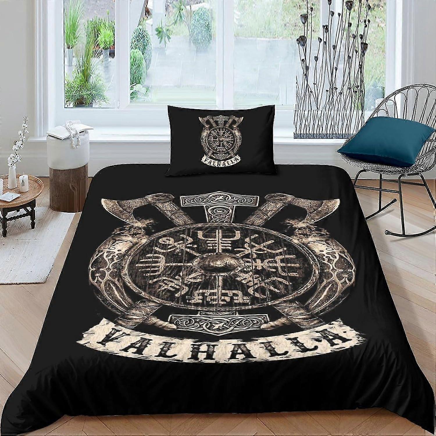 Conjunto de Cama Viking Duvet Cover Double Badge Padrão Capa de Colcha Leve e Macia com Fecho de Zíper Único