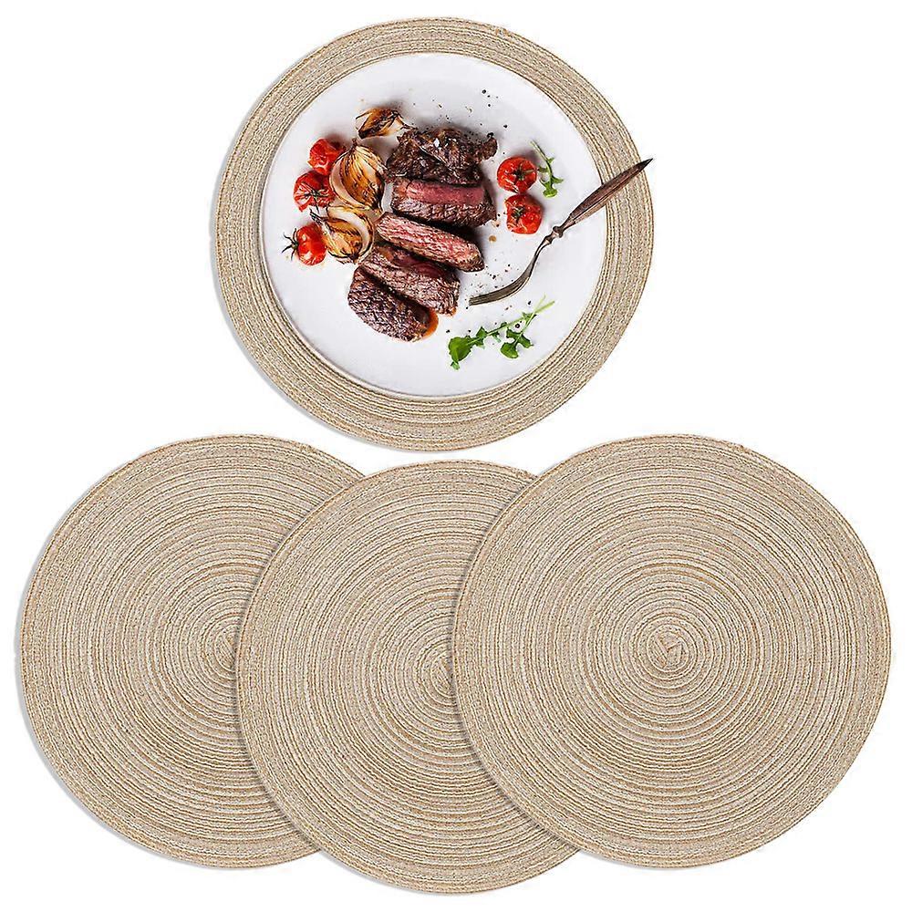 Round Woven Table Mat Table Round Table Mat Washable-Curry