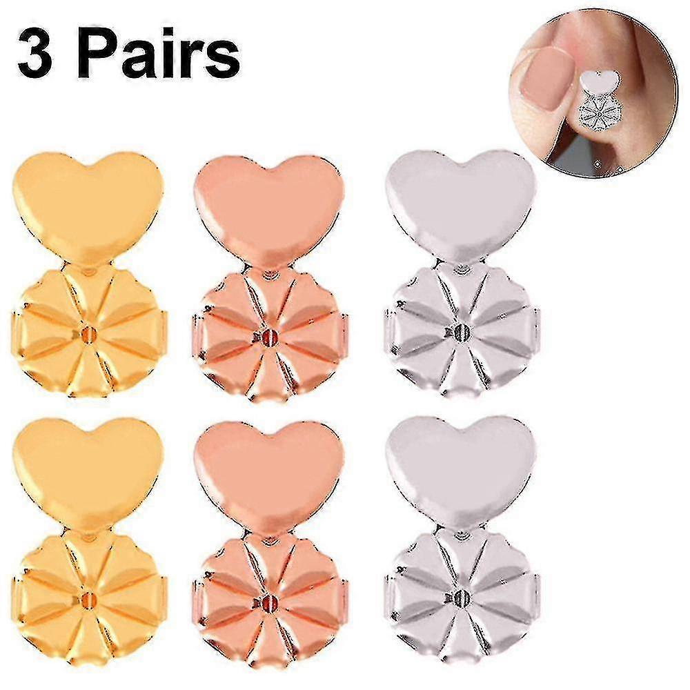 Earring Lifters 3 Pairs, Adjustable Backs for Heavy Earrings, Secure Comfort Fit Support