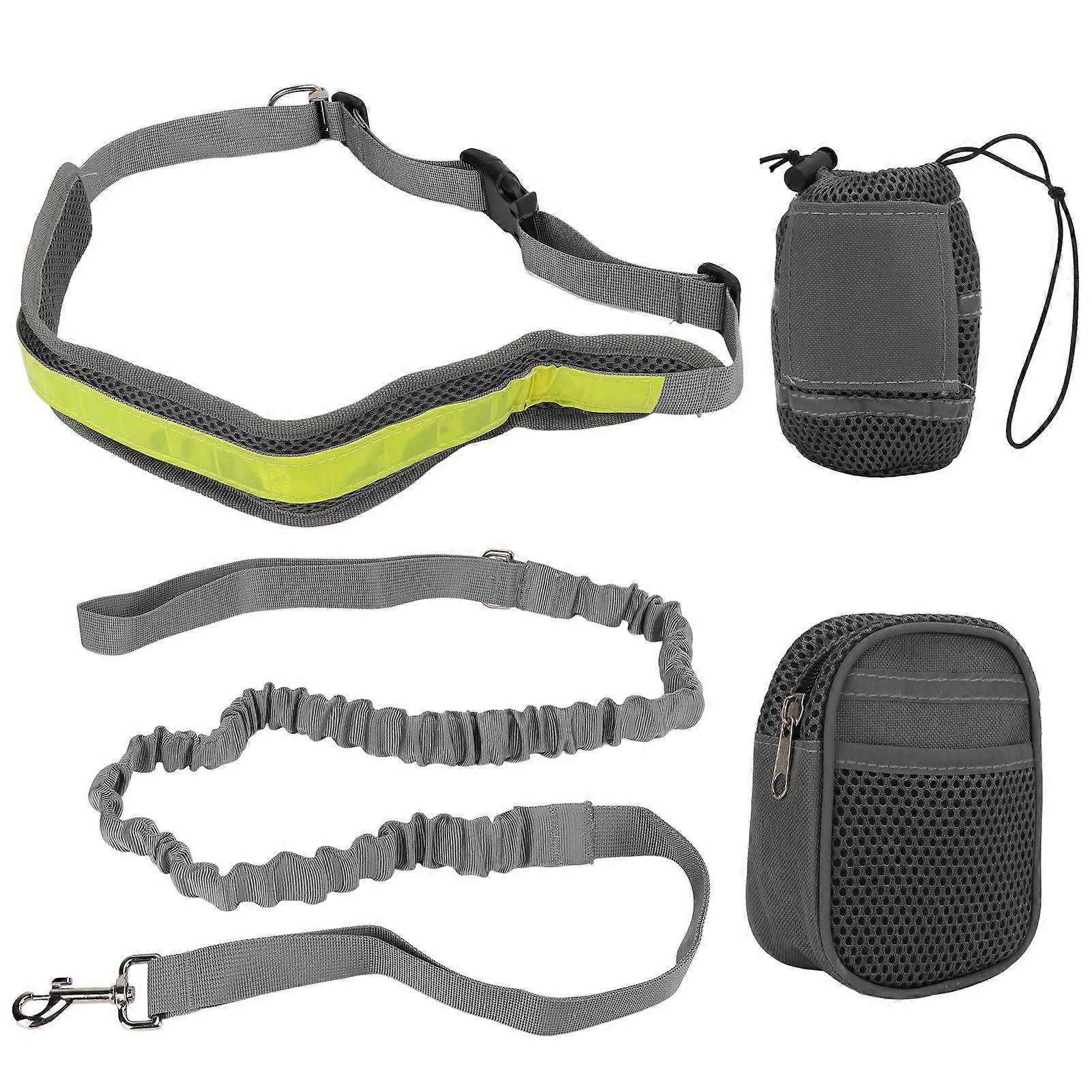 Dog Training Waist Pack Leash Adjustable Reflective Elastic Hands Free Dog Leash for Running Walking HikingGray