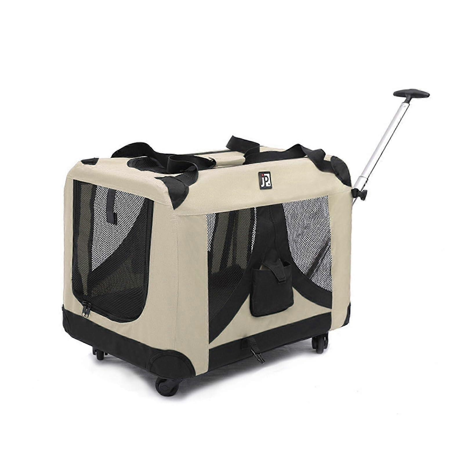 Tekerlekli Evcil Hayvan Taşıma Kutusu, Seyahat İçin Büyük Kapasiteli Kedi Arabası, Dayanıklı Tasarımlı Bej Evcil Hayvan Seyahat Bagajı
