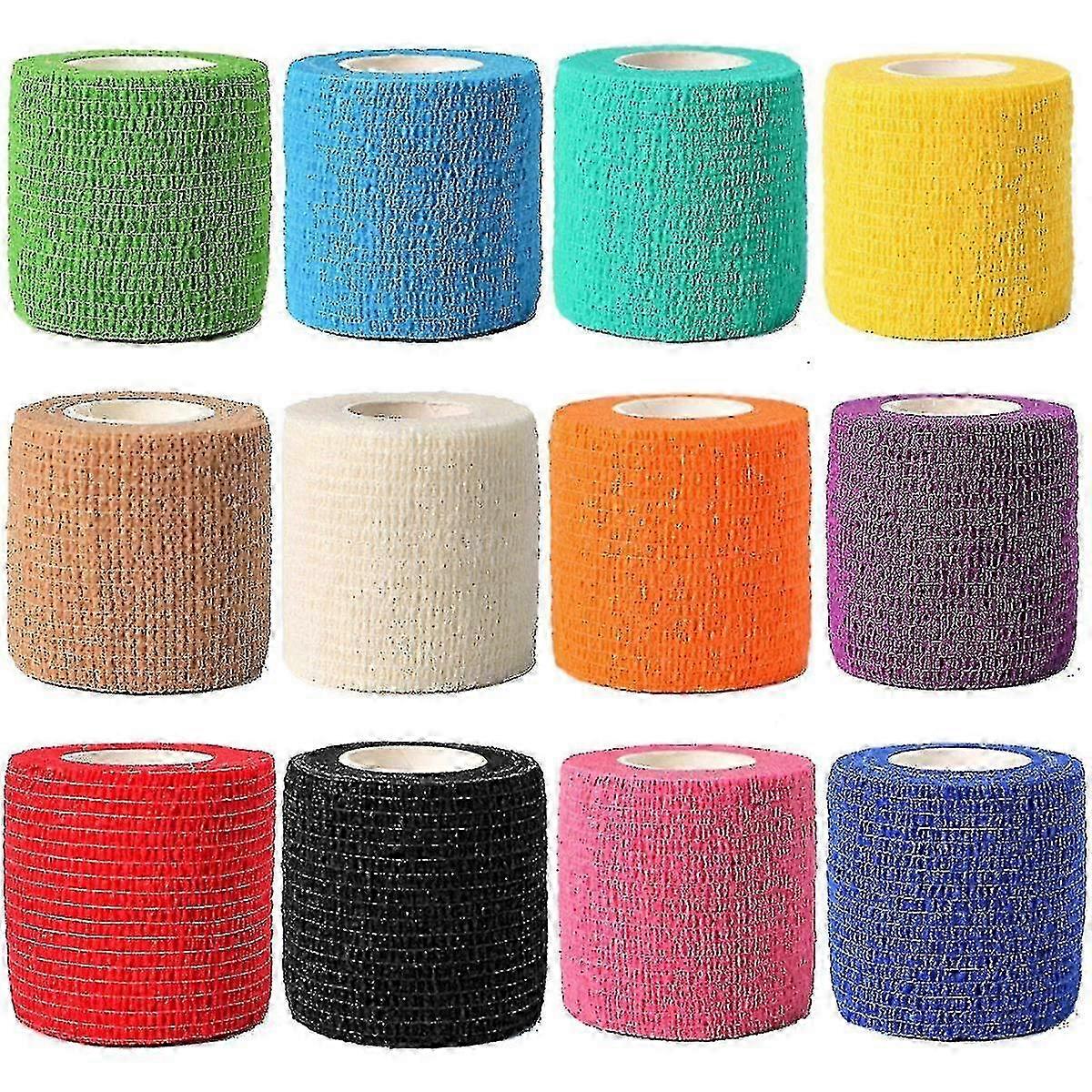 12pcs 1 X 5 Yards | Self Adhesive Bandage Wrap for Sports Injuries, Strains, and Swelling
