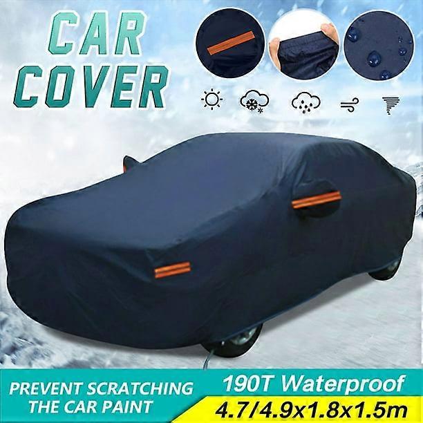 L/XL Car Cover Waterproof All Weather, Dark Blue Car Outdoor Full Cover Sun Hail Dust UV Protection