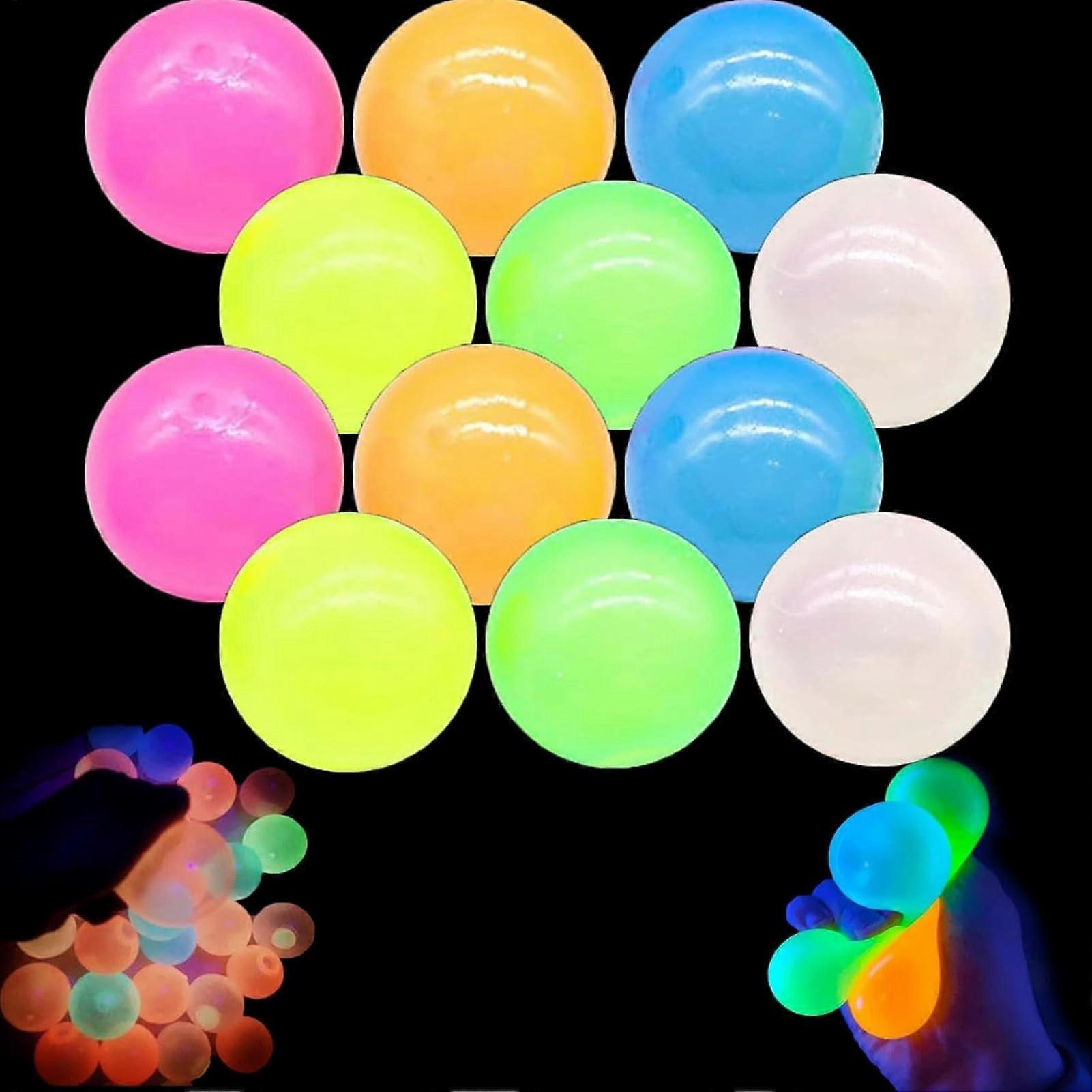 Glow Squeeze Balls, Sticky Glow Balls, Pack of 12 for Throwing on Ceiling (6 Colors)