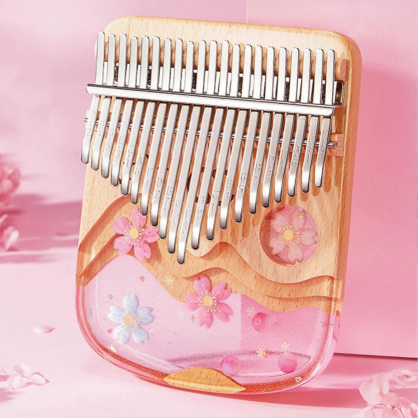Kalimba 21 Keys Resin Crystal Thumb Piano with Hard Case Tuning Hammer (Color: B)