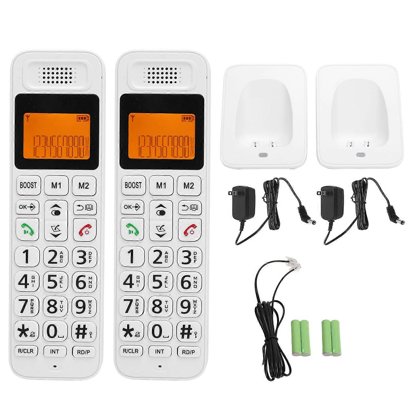 DECT 6.0 Schnurlostelefon mit gelbem Display mit Hintergrundbeleuchtung, Anrufblockierung, 2 Mobilteile, weiß
