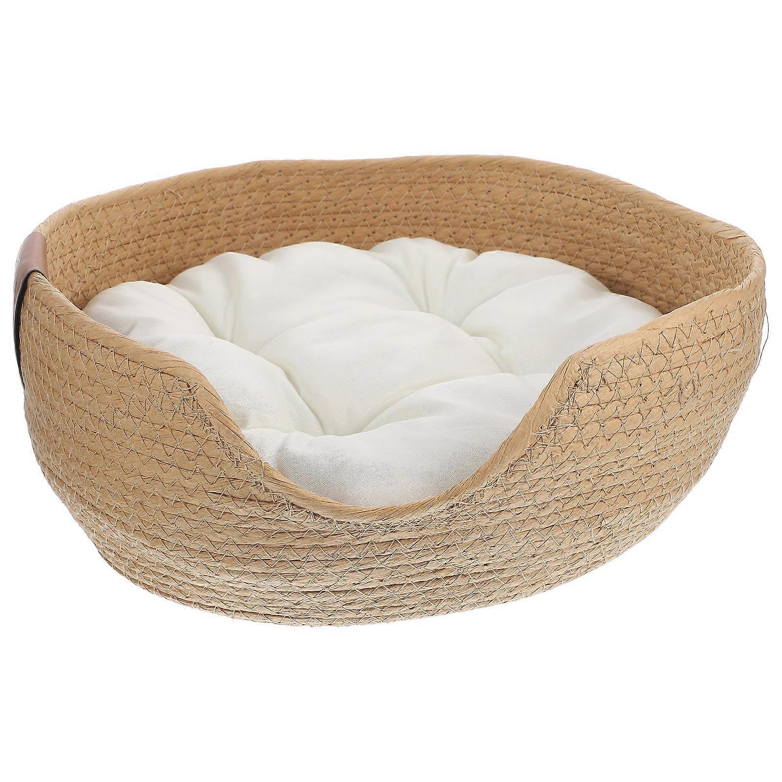 Cat Bed Woven Straw Material All Seasons Breathable Comfortable Sleeping 1Set