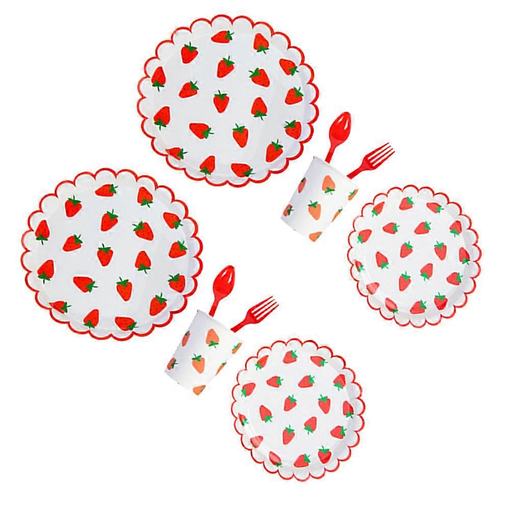 مجموعة أدوات المائدة ذات الموضوع الفراولة حفلة عيد ميلاد تخزين الطعام مشروب عقد متعدد الألوان 80 قطعة
