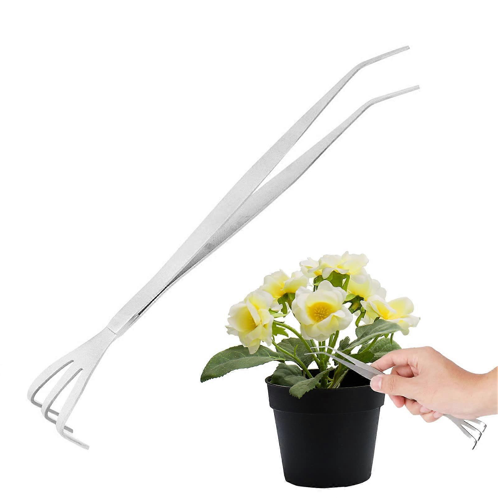 2-in-1 Bonsai Tweezers with Stainless Steel Root Rake Tool for Soil Loosening and Precision Gardening