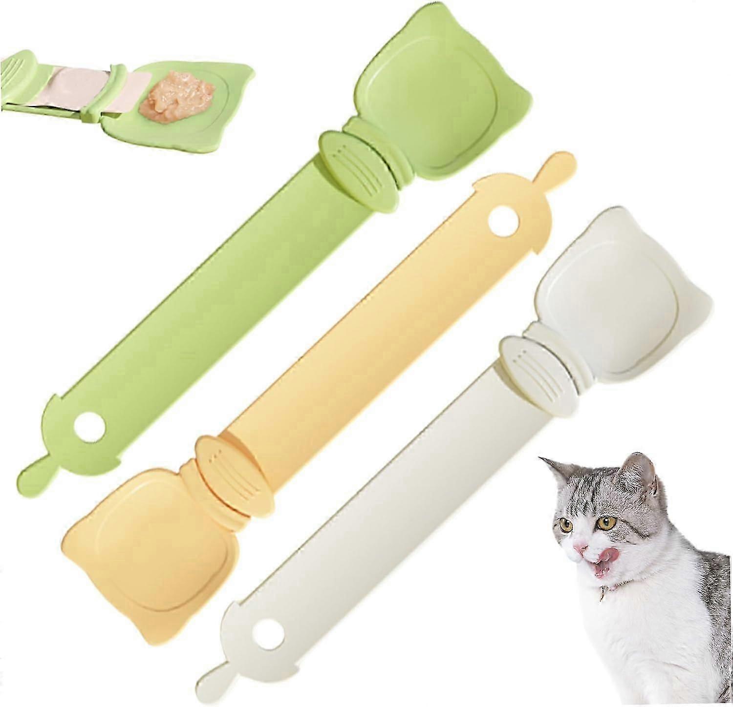 キャットフードスプーン、キャットトリートスプーン、ピューレとビスクバーを絞るための3個のキャットウェットトリートディスペンサースプーン、キャットフードフィーディングスプーン