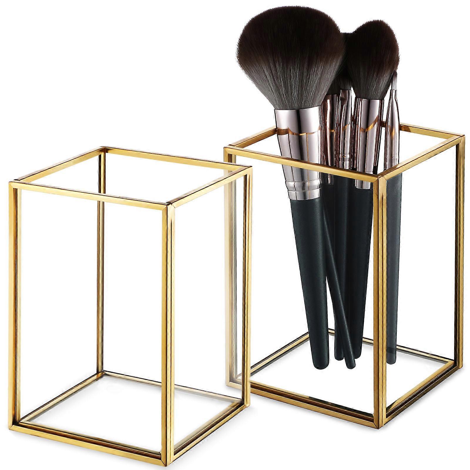 Makeup Brushes Container Storage For Vanity Table Simple Geometric Shape 2Pcs
