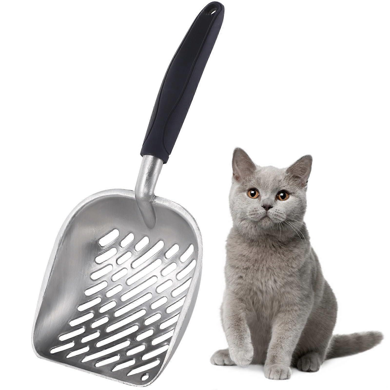 Aluminium cat litter scoop with long nonslip handle, metal scoop, nonstick coated, poop scoop.