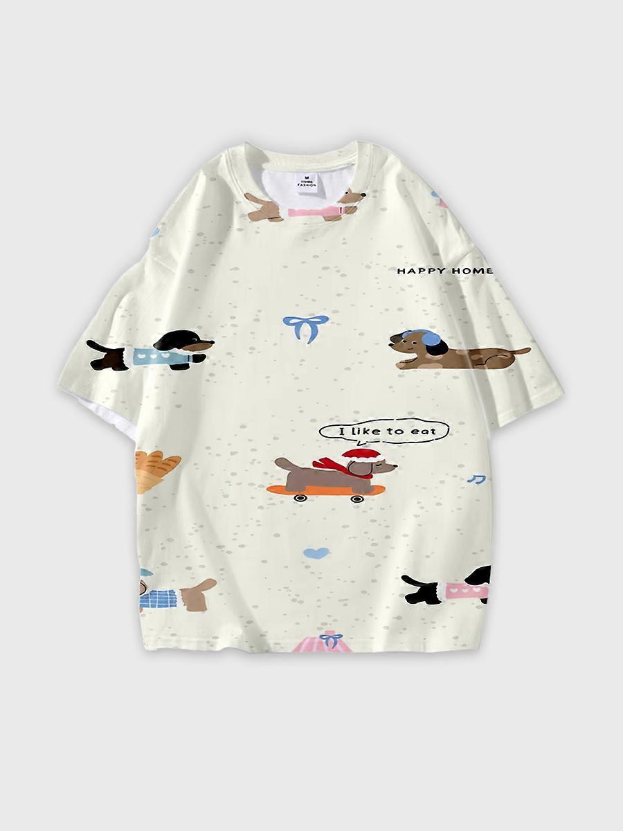 T-shirt round neck Pattern loose short sleeve C2927