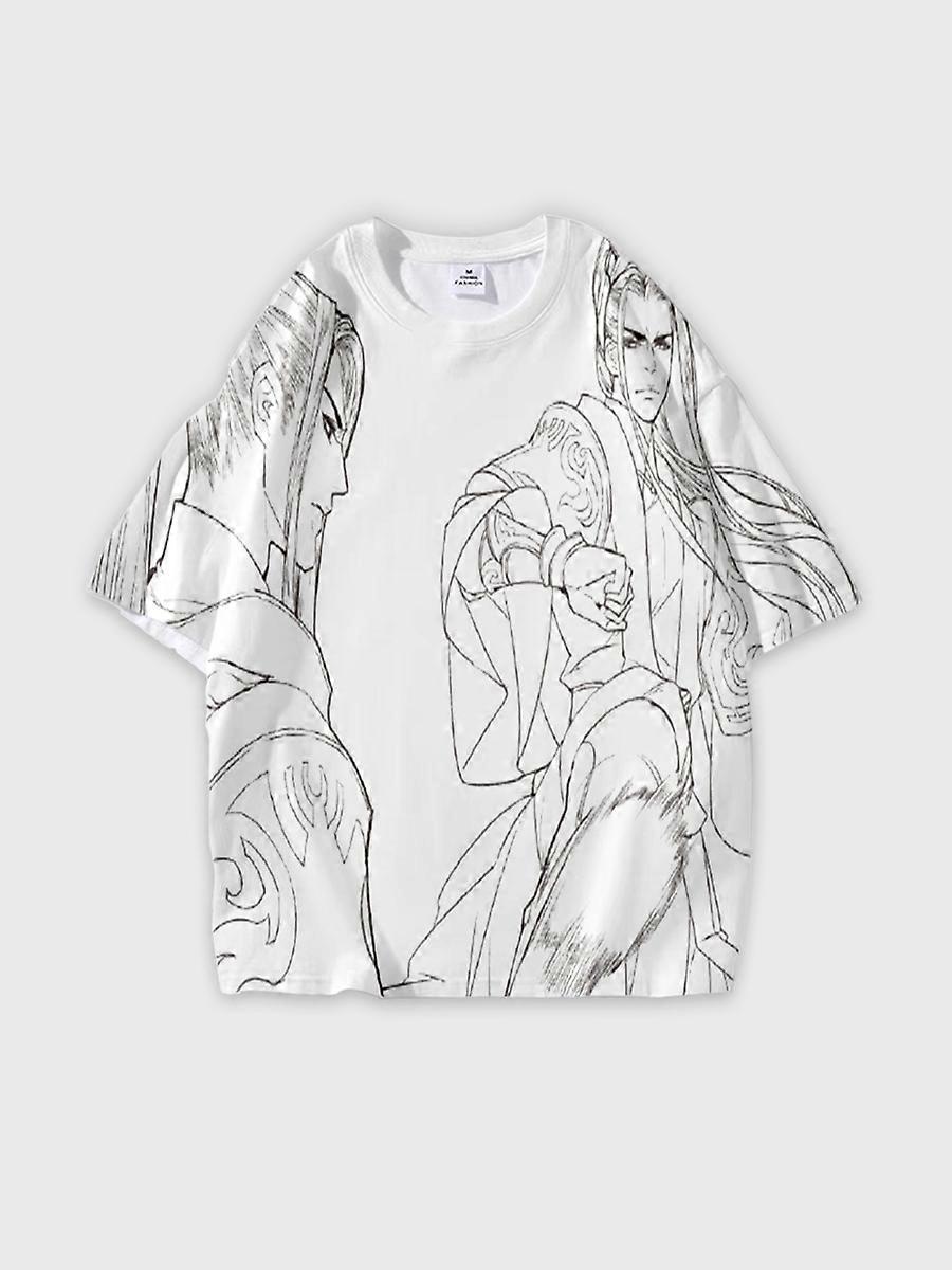 T-shirt round neck Character Pattern loose short sleeve Q86