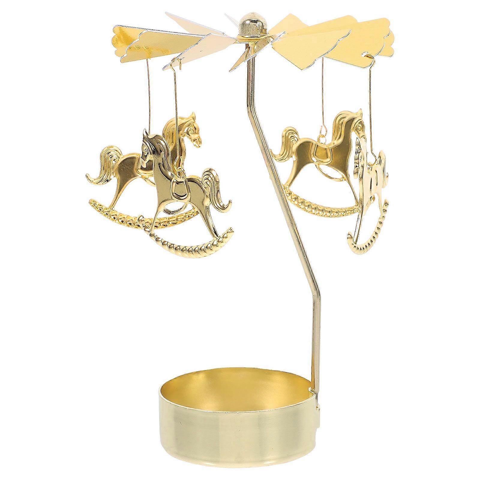 Carousel Candle Holder Table Decor Rotating Windmill Candlestick Decorative Metal Candlestick For Holiday Table Centerpiece Carousel Pattern Candle St