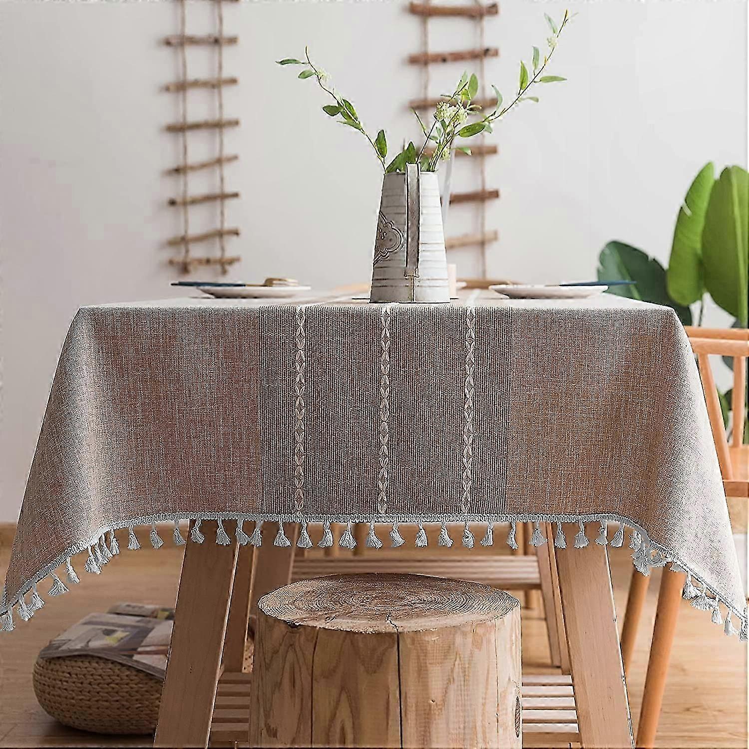 Waterproof Cotton Linen Tablecloth with Rustic Stripes for Dining, Parties, and Holidays Square Design for Versatile Use