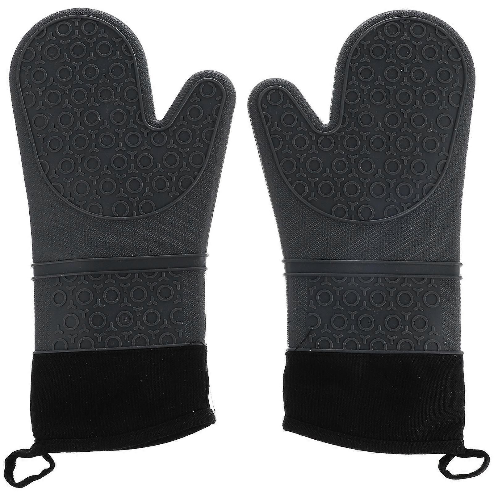 Non Slip Potholder Heat Insulating Gloves Practical Silicone Cotton Lining 36x19cm Home Users 2Pcs