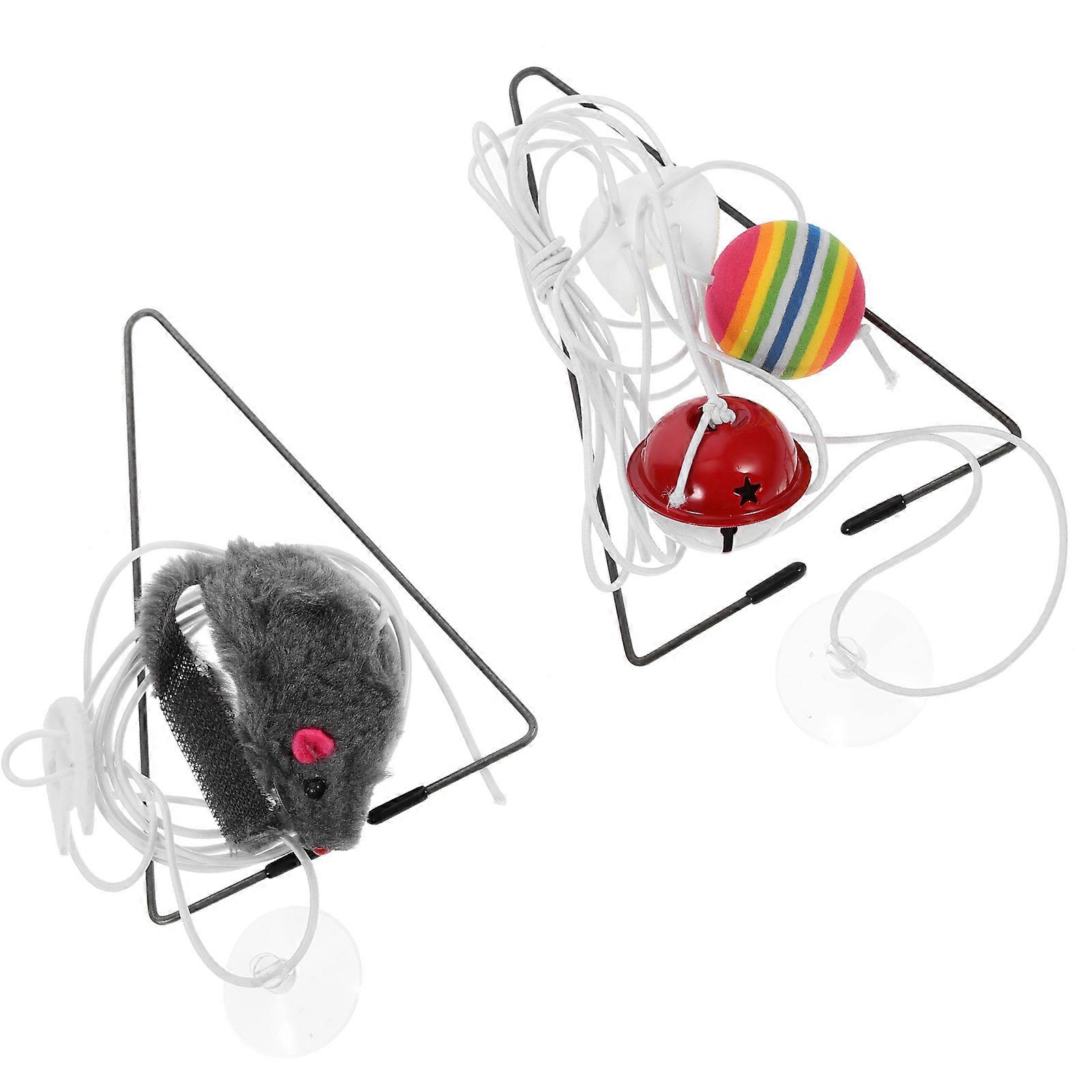 Interactive Cat Teaser Hanging Lanyard with Mouse and Bell Ball for Indoor Cats 2 Sets for Self Entertainment