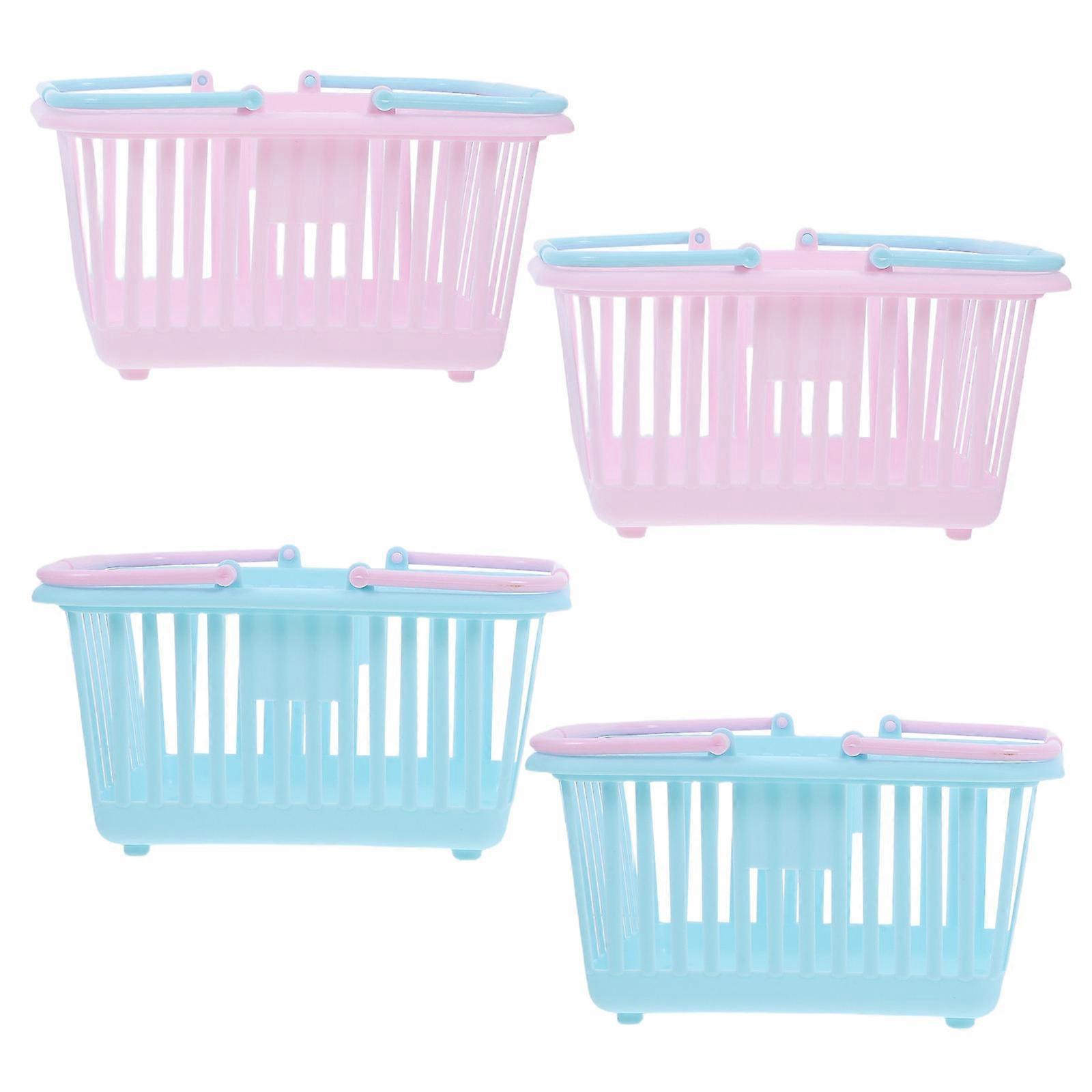 4pcs Mini Plastic Storage Baskets with Handles, Space Saving Organizer for Desk, Kitchen, Room, Portable Stackable Design, Snack Containers