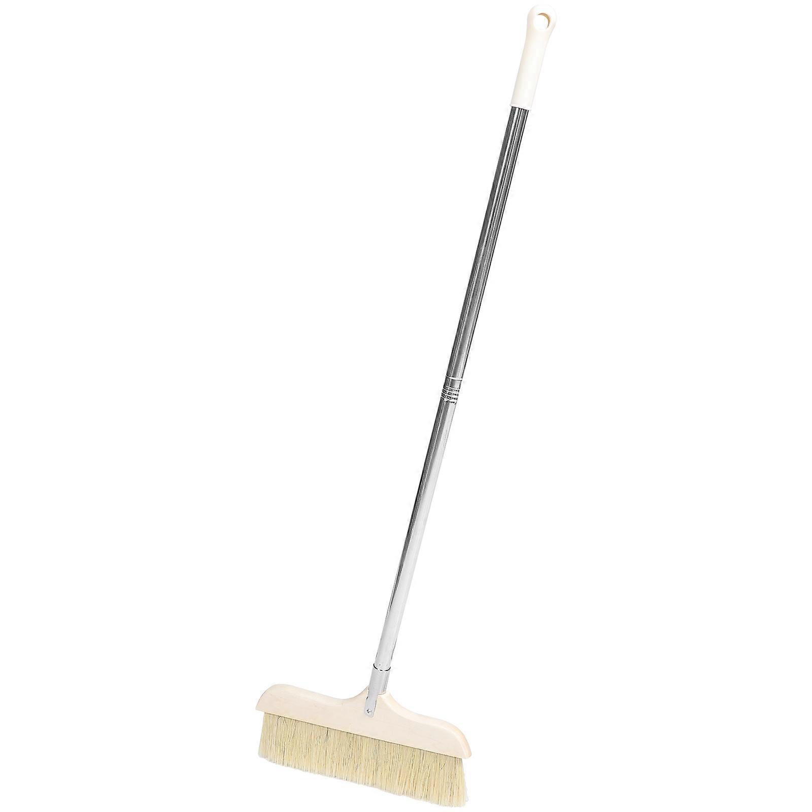 Detachable Soft Broom with Long Stainless Steel Handle, Static Floor Cleaning Brush for Home and Office, Space Saving Hanging Design, Wood Frame