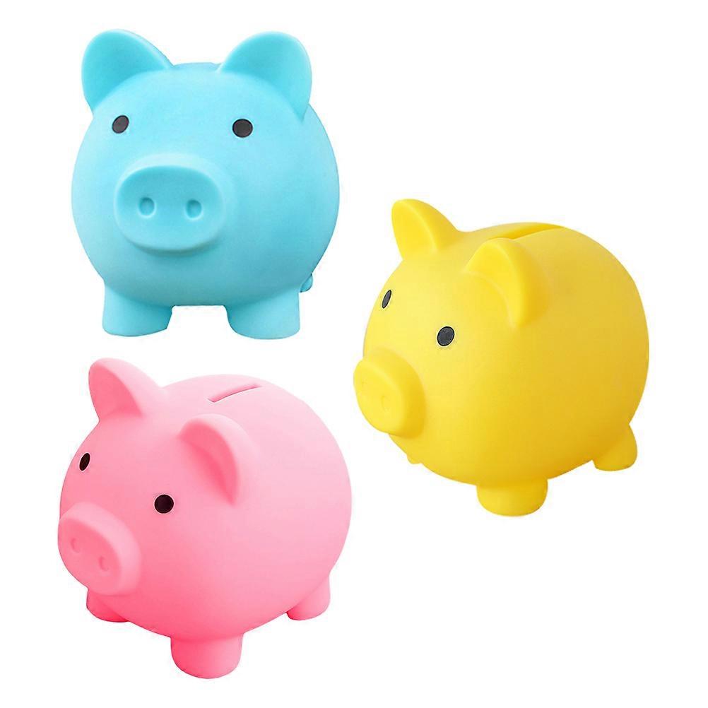 Multi-Functional Plastic Money Saving Box For Children Assorted Color Pig Shape 3Pcs