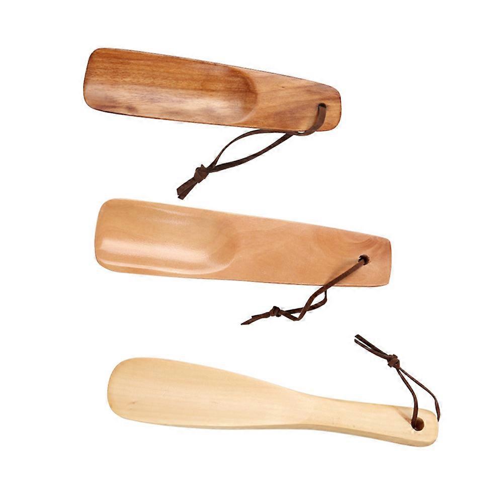 Practical Design Wooden Shoehorns Helps Slide Feet Into Shoes Prevents Damage Assorted Color 3Pcs