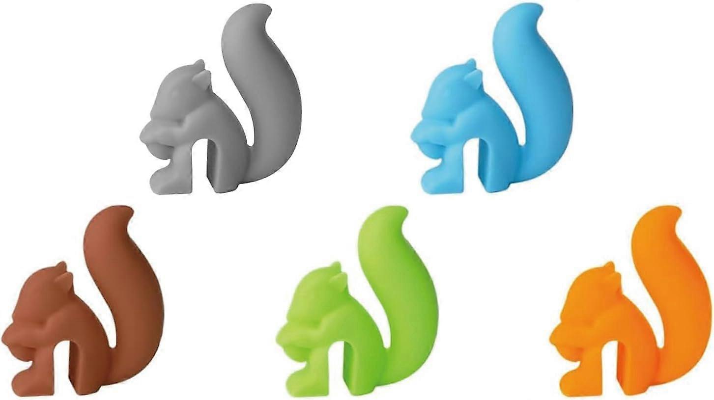 5 Pieces Snail Squirrel Shape Silicone Tea Bag Holder and String Rest Tea Bag Holder Cup Hanging Tool Cup Candy Color Gift Set (Squirrel)