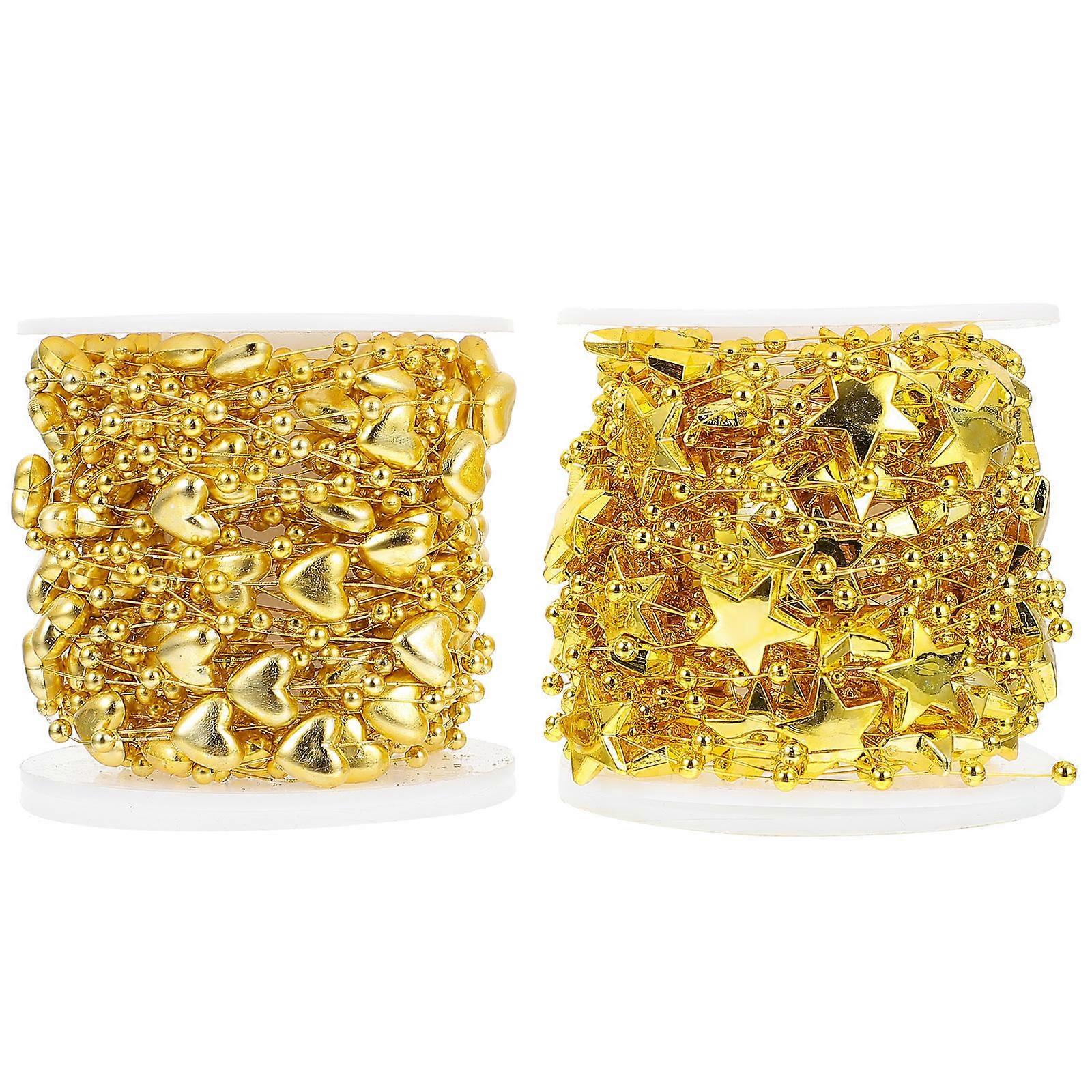 Golden Electroplated Beads String for Decor with Fine Details and Warm Atmosphere 2pcs ABS Plastic