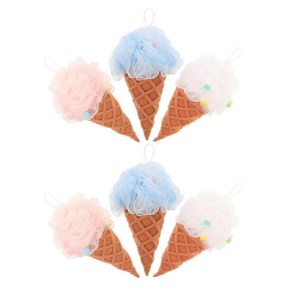 Ice Cream Shape Bath Loofah Balls 6pcs Exfoliating Body Scrubber for Shower Gentle Skin Cleaning & Relaxation