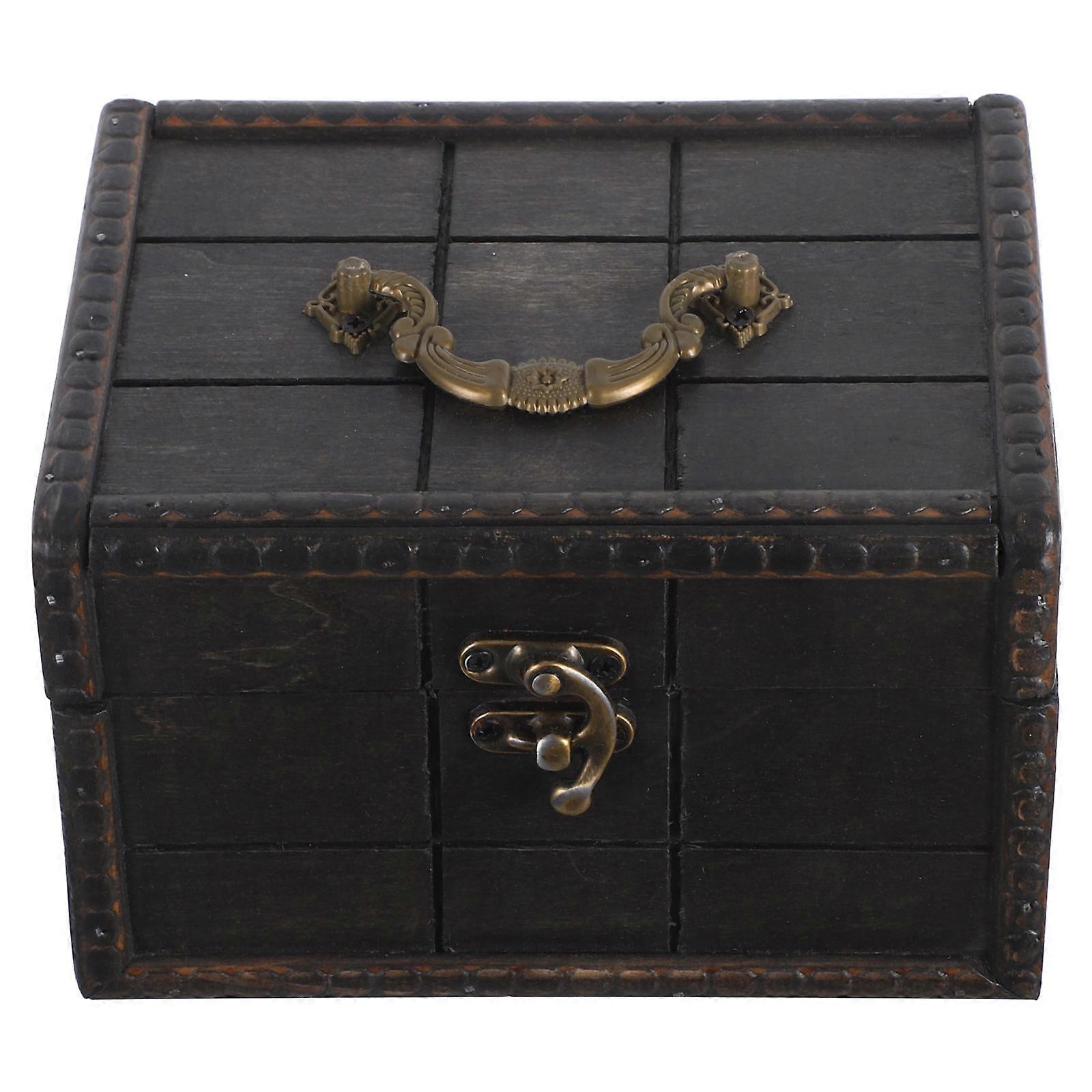 Retro Wooden Trinket Box Sturdy Desktop Storage Organizer for Jewelry, Cards & Small Items – Elegant Decorative Keepsake Case for Home, Office &