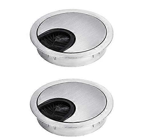 2 καλώδιο Grommet Desk Cable Pass 60 mm Cable Cover Cable Box με Brush Table Guide for Table Workbenchs Stainless Steel Round