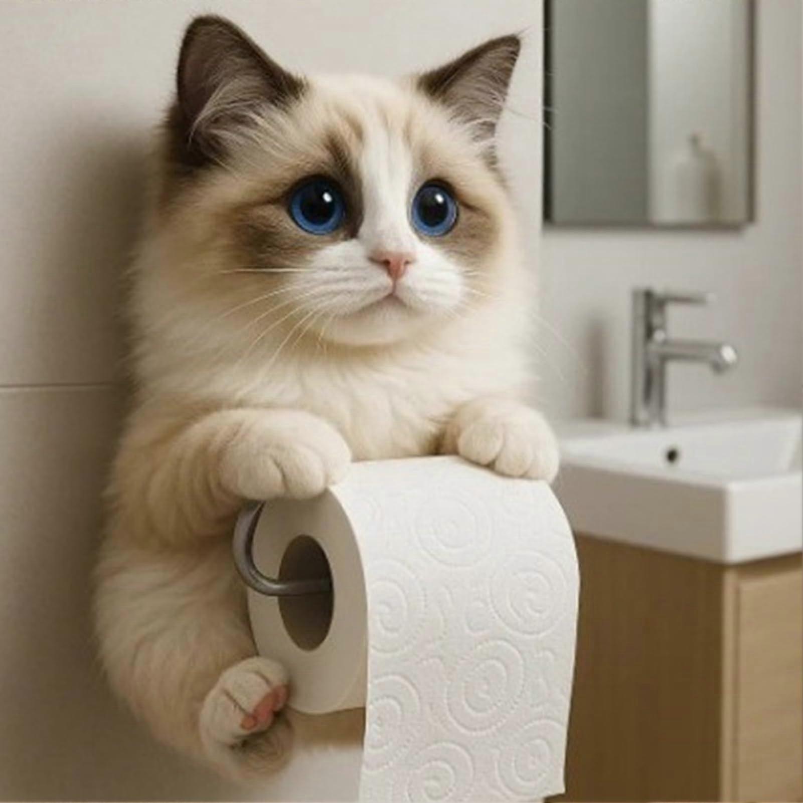 3D Printed Cute Cat Toilet Roll Holder for Cat Lovers (A)