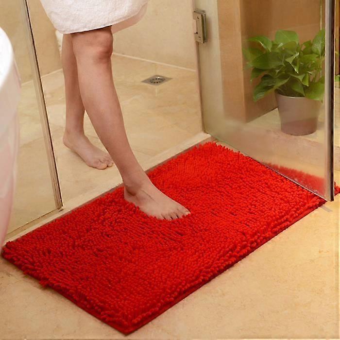 50*80cm - Chenille Microfiber Long Pile Non-Slip Bath Mat, Non-Slip Absorbent Bathroom Mat, Red