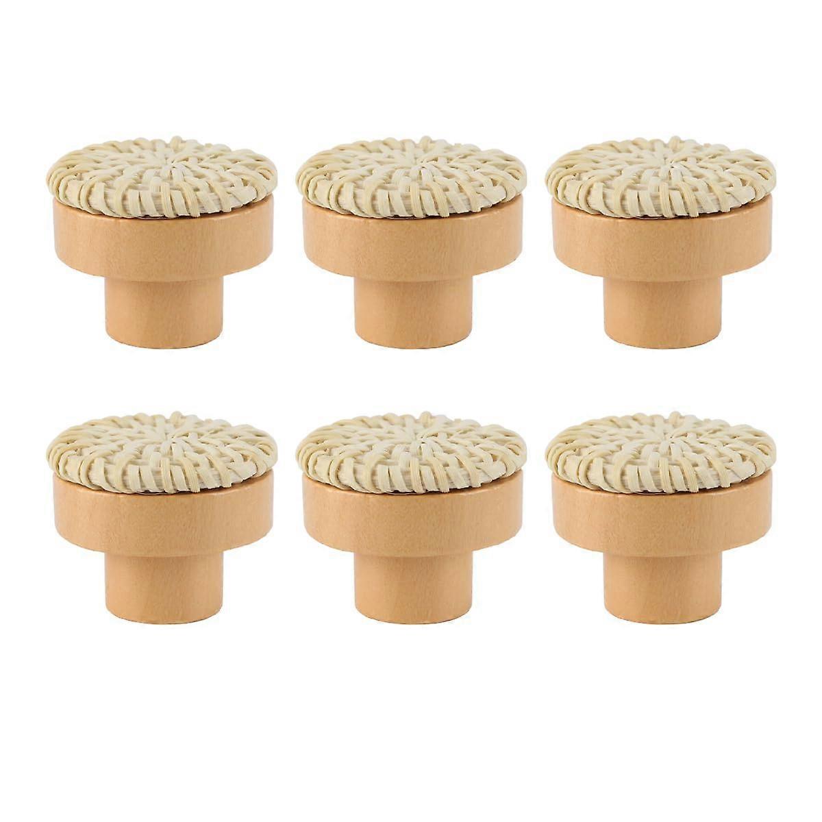 6 Pack Rattan Drawer Knobs Handmade Braided Cabinet Knobs Dresser Handles Drawer Hardware Beige